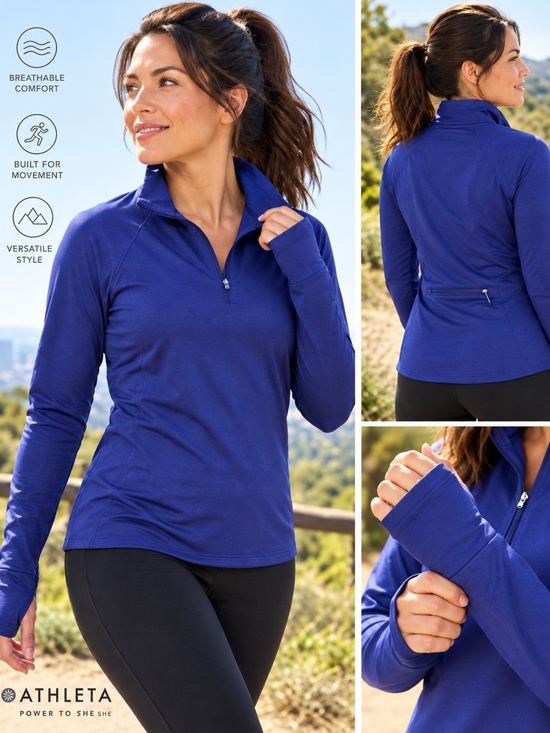 Athleta Tops - EUC Athleta Whistler Noble Blue Half-Zip M
